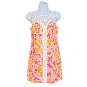 Lilly Pulitzer Sofia Shift Dress Ooh la pink coral orange white Size 0